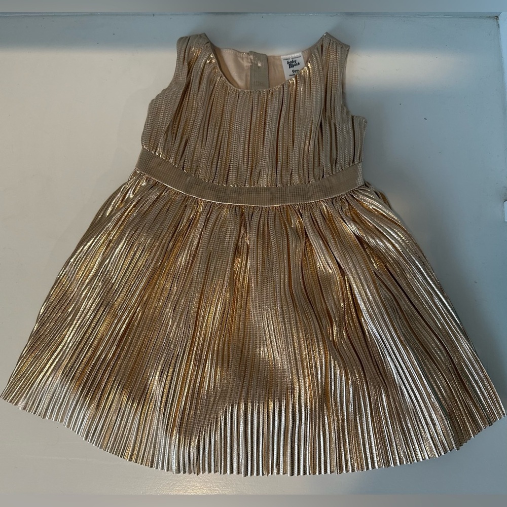 Baby B'gosh Baby Girl Formal Metallic Gold Pleated Dress Size 9 Months